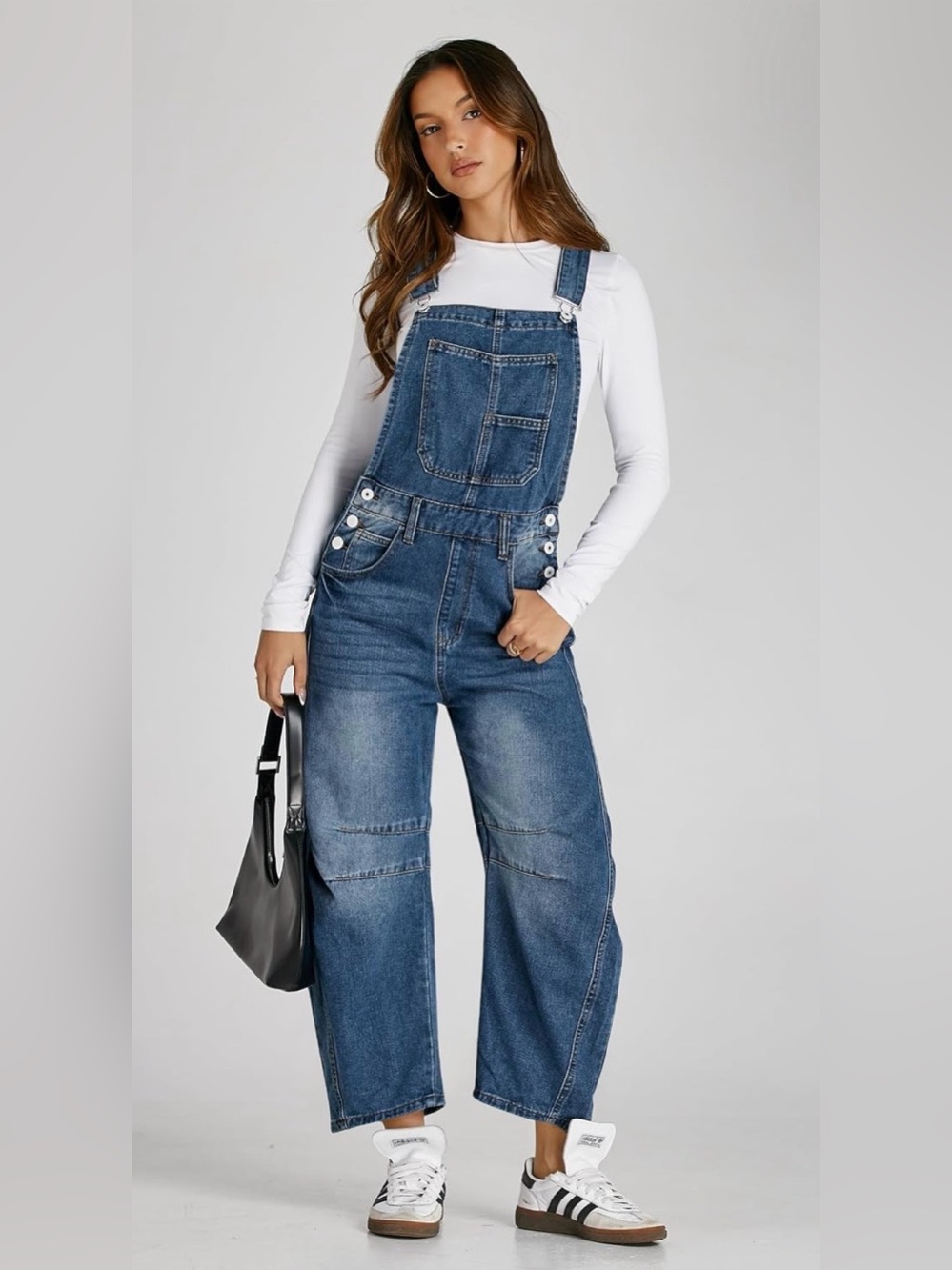Women’s Blue Denim Bib Overalls Barrel Leg Adjustable Straps Jeans - NWT-S